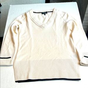 Cashmere Cream V-Neck Sweater with Black Trim